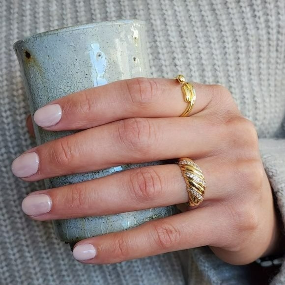 Size 10 Womens Gold Plated‎ Zircon Dome  Twisted Ring - Picture 10 of 15